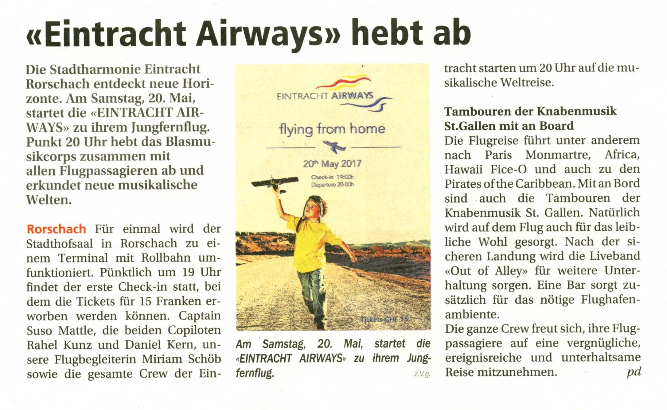 Eintracht Airways hebt ab - Vorschau auf das Fr�hlingskonzert der Stadtharmonie Eintracht