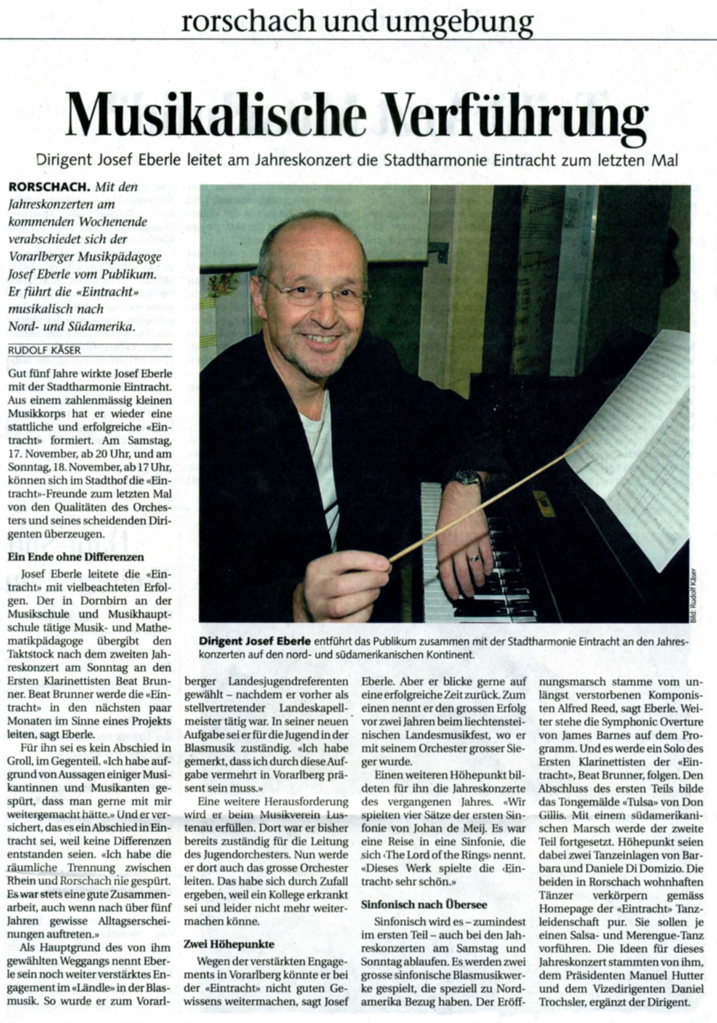 Interview von Rudolf Käser mit dem abtretenden Dirigenten Josef Eberle.