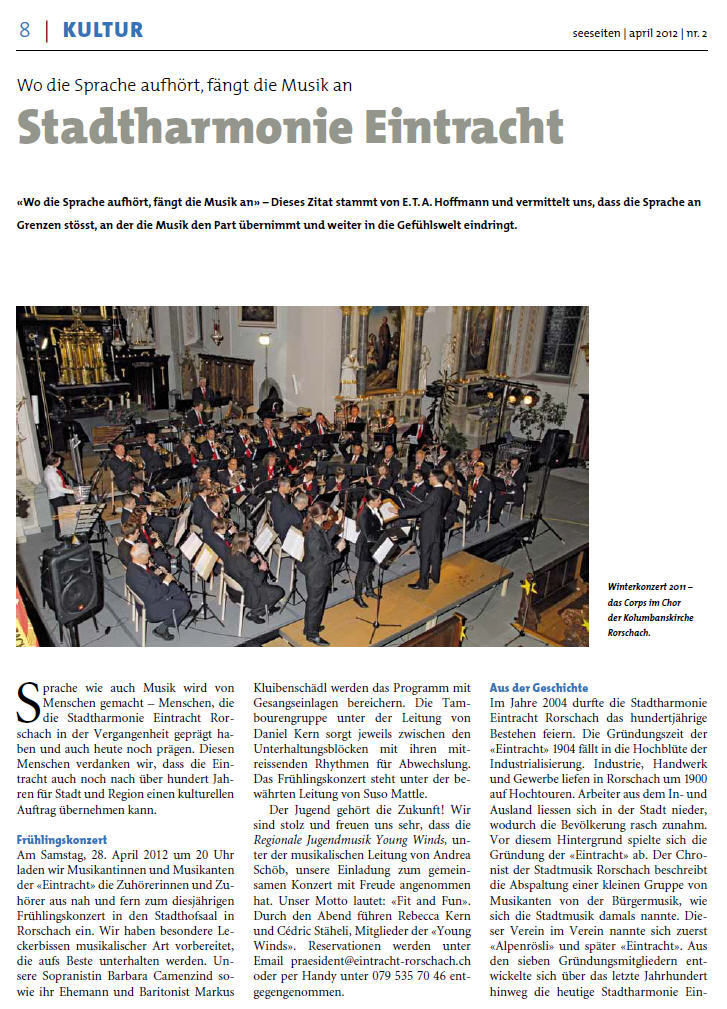 Bericht unseres Präsidenten Ruedi Jucker in den Seeseiten Ausgabe April 2012 S8
