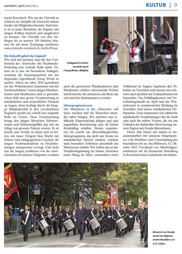 Bericht unseres Präsidenten Ruedi Jucker in den Seeseiten Ausgabe April 2012 S9