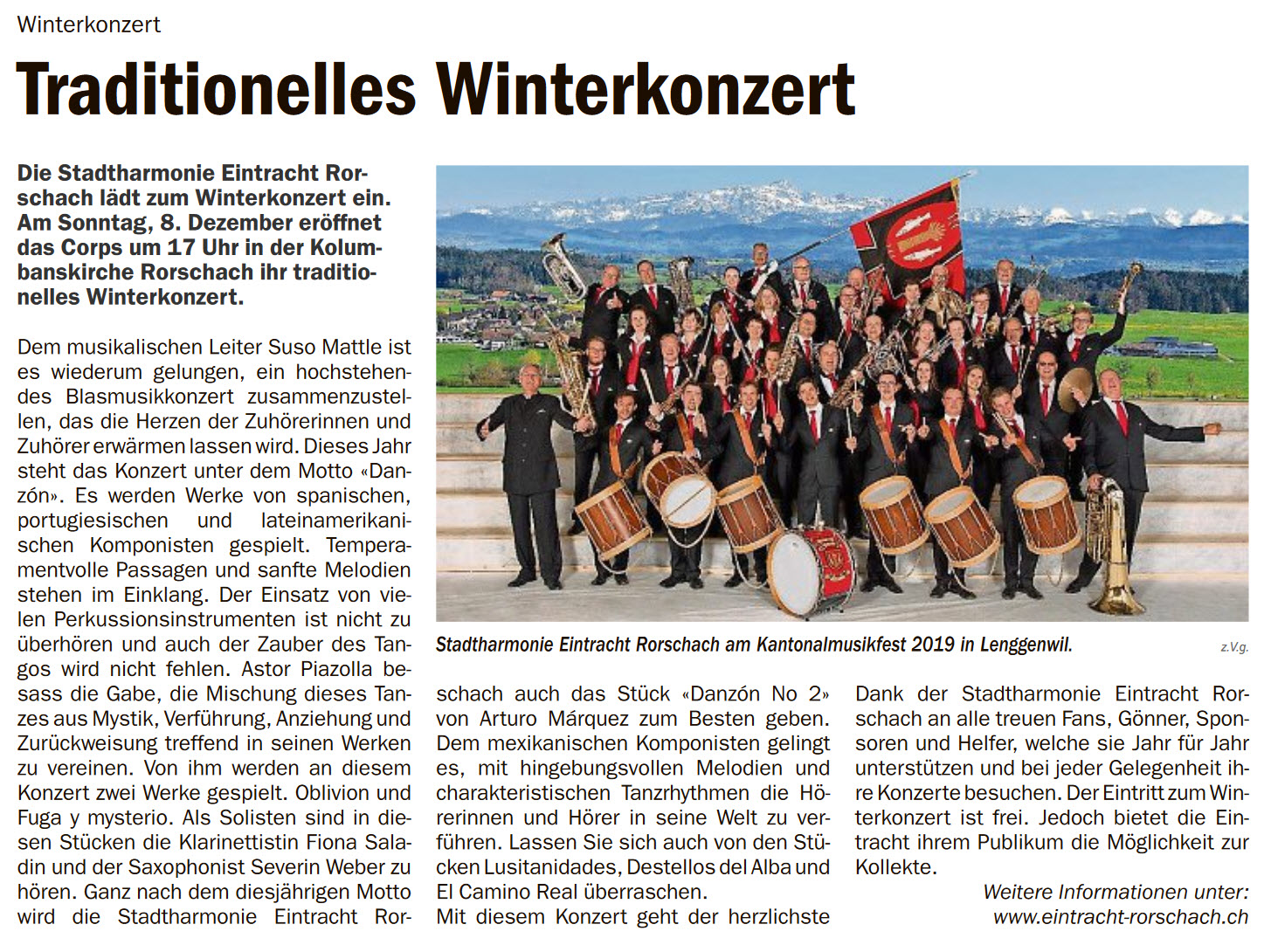 Danzón - Vorschau auf das Winterkonzert der Stadtharmonie Eintracht